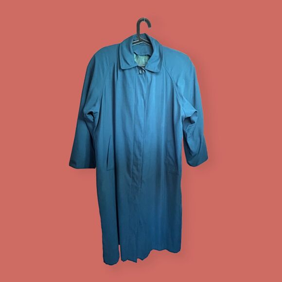 🦚 VTG TEAL TRENCH PRIVATE EYE DETECTIVE FLOWY 80s SIZE 8 PETITE - Picture 2 of 8